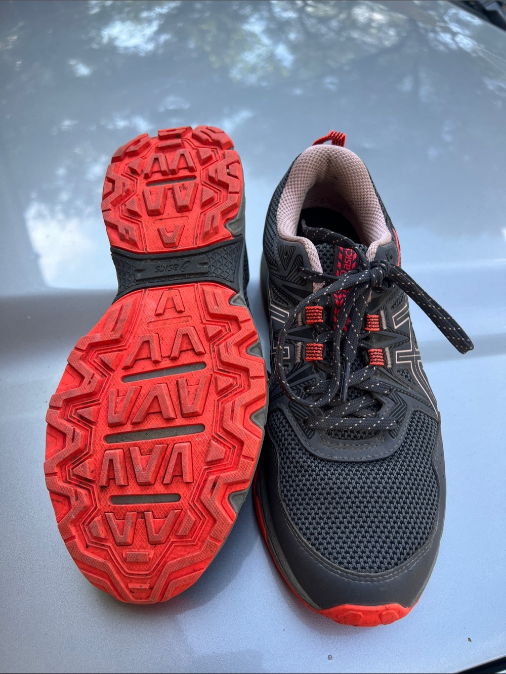 ASICS Women's Black Athletic Shoe with Red and Pink Accents